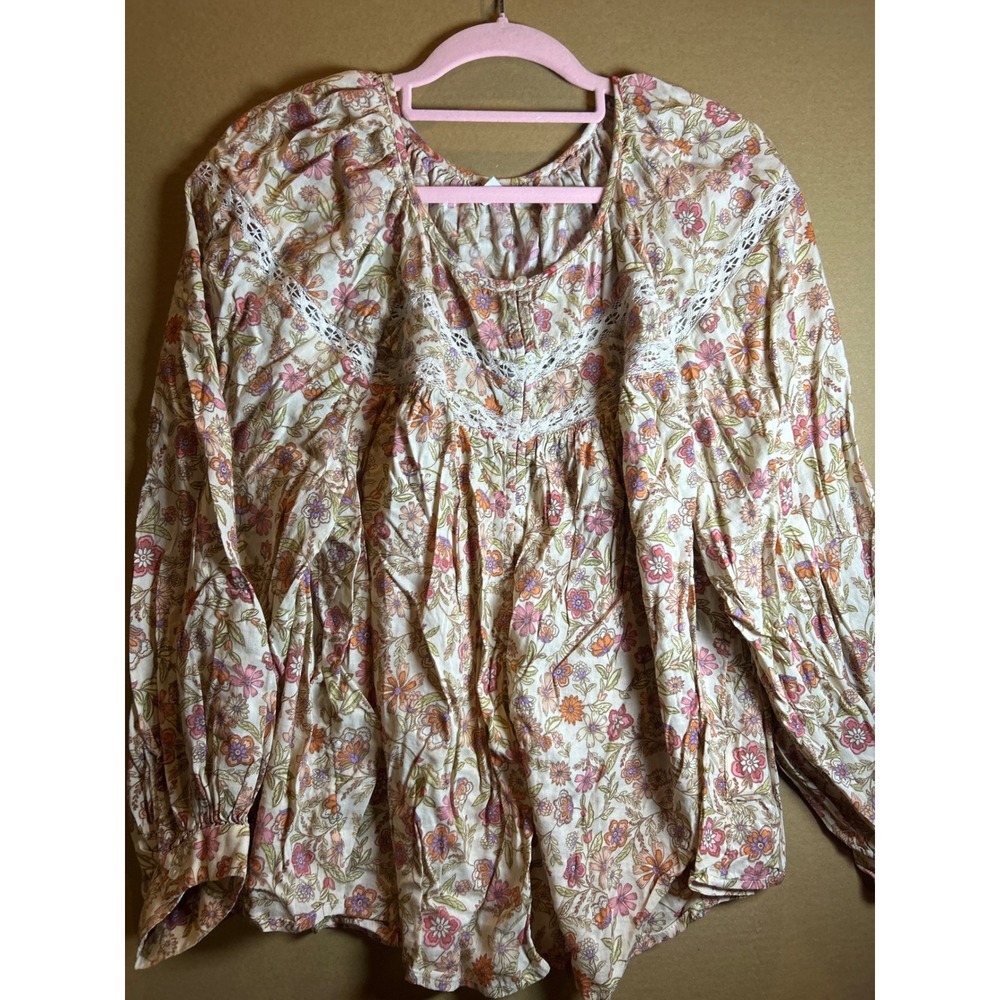 Old Navy Floral Print Long Sleeve Peasant Top Womens Size Medium
